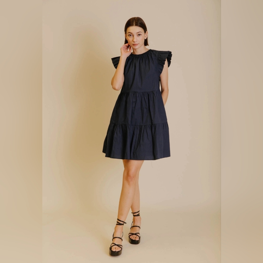 AUREUM Navy Ruffle Sleeve Dress